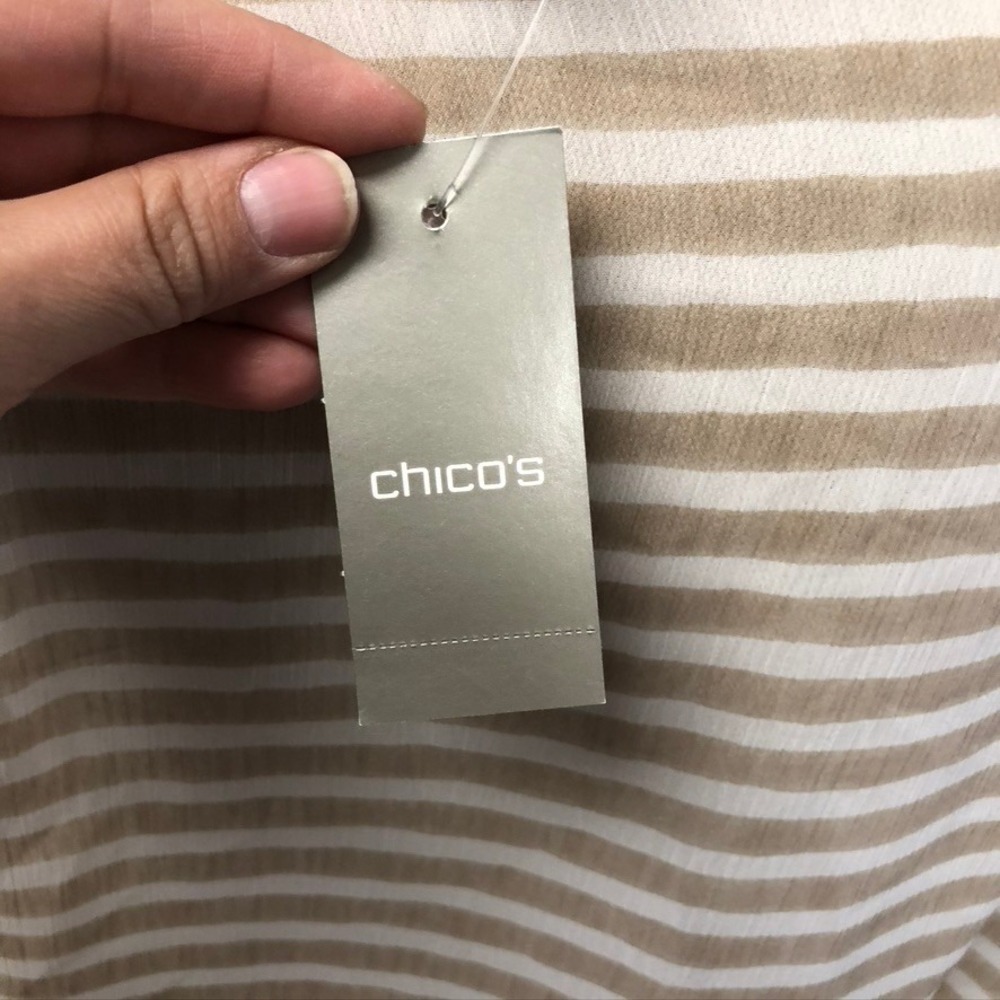 Chico's Sheer Darma Vest Women 2 Large New Khaki Striped Draped Open Front Boho - Picture 6 of 10